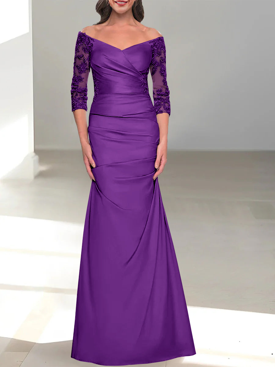 Mermaid/Trumpet Off-the-Shoulder Mother of the Bride Dress with 3/4 Sleeves and Beading