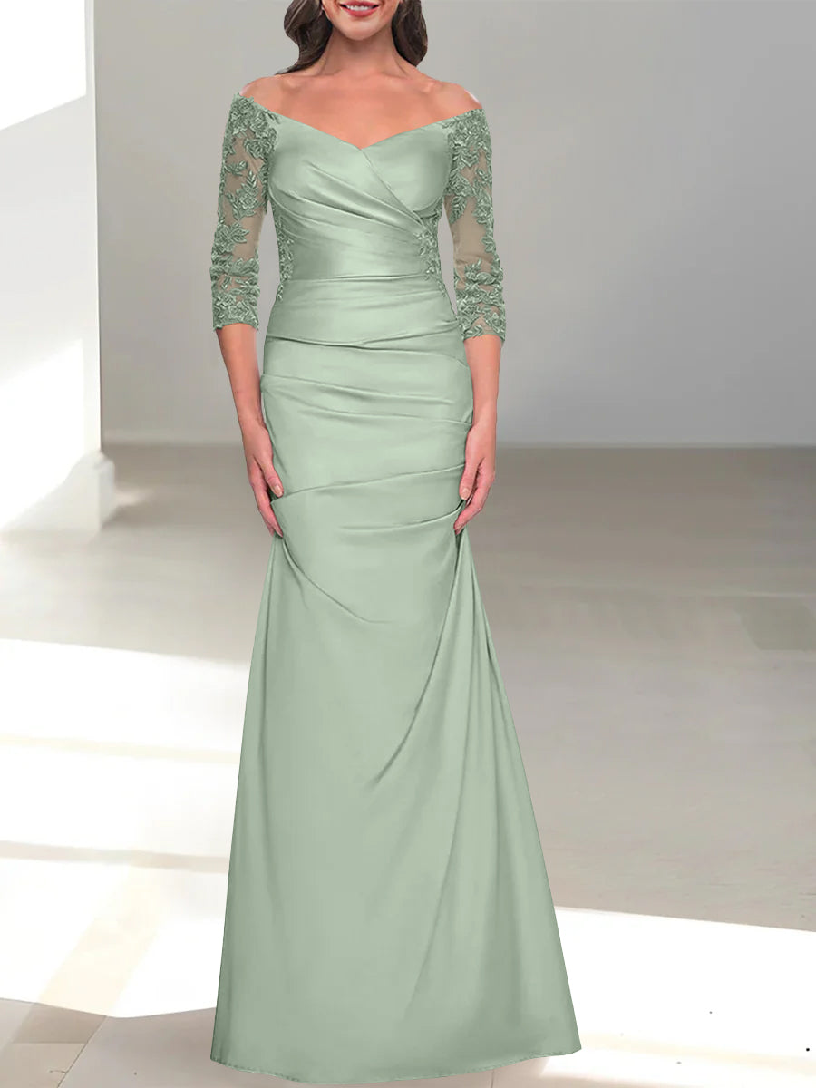Mermaid/Trumpet Off-the-Shoulder Mother of the Bride Dress with 3/4 Sleeves and Beading