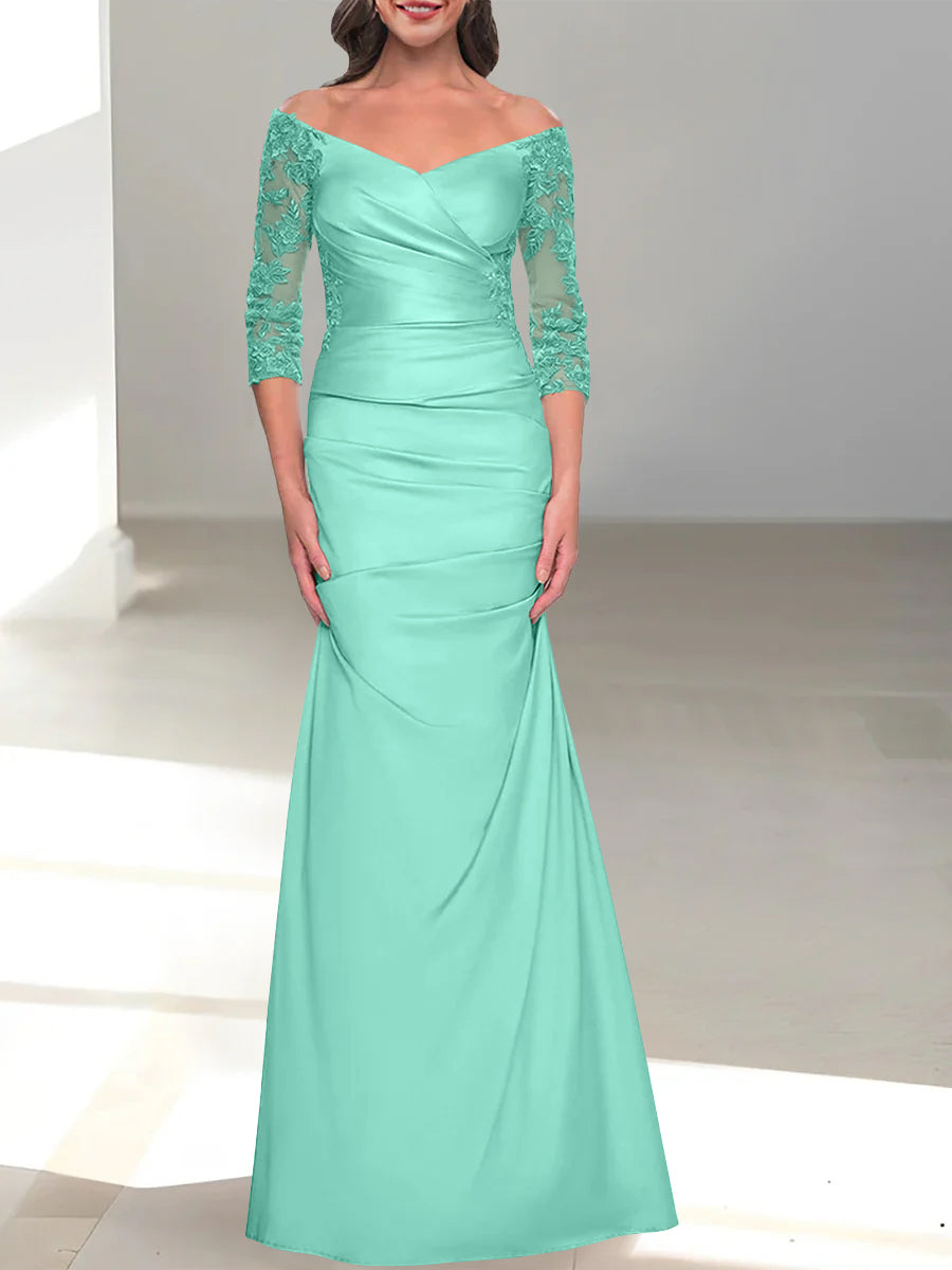 Mermaid/Trumpet Off-the-Shoulder Mother of the Bride Dress with 3/4 Sleeves and Beading