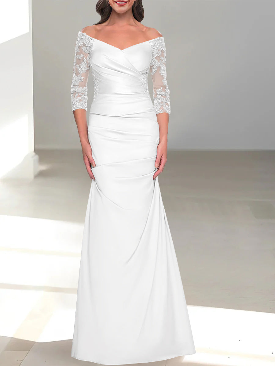 Mermaid/Trumpet Off-the-Shoulder Mother of the Bride Dress with 3/4 Sleeves and Beading