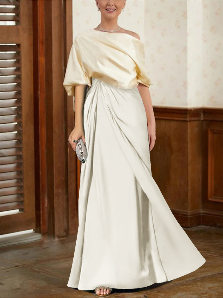 Mother Of The Bride Cowl Neck A Line Dresses With Half Sleeves