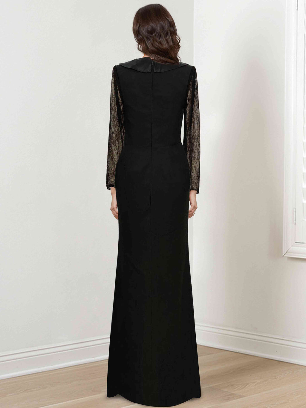V Neck Long Sleeve Mermaid Or Trumpet Mother Of The Bride Dress With Split
