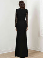 V Neck Long Sleeve Mermaid Or Trumpet Mother Of The Bride Dress With Split