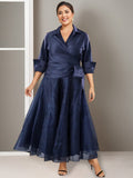 Plus Size V Neck A Line Mother Of The Bride Dress With Ruched Ankle Length