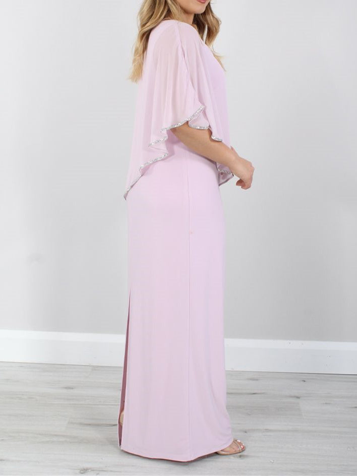 Floor Length Mother of the Bride Gown with Three Quarter Length Sleeves