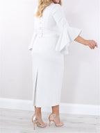 Square Neck Tea Length Sheath Dress For Mother Of The Bride With Ruffles