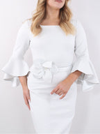 Square Neck Tea Length Sheath Dress For Mother Of The Bride With Ruffles