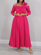 Off The Shoulder Mother Of The Bride A Line Dress Ankle Length Sleeves Bows