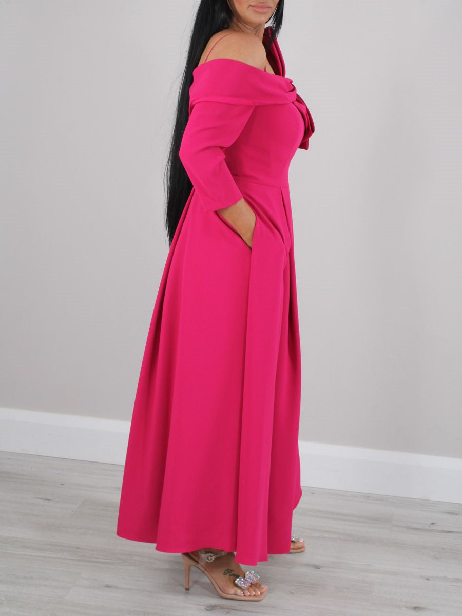 Off The Shoulder Mother Of The Bride A Line Dress Ankle Length Sleeves Bows