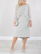 Mother Of The Bride Tea Length Dress With Tassels And Long Sleeves