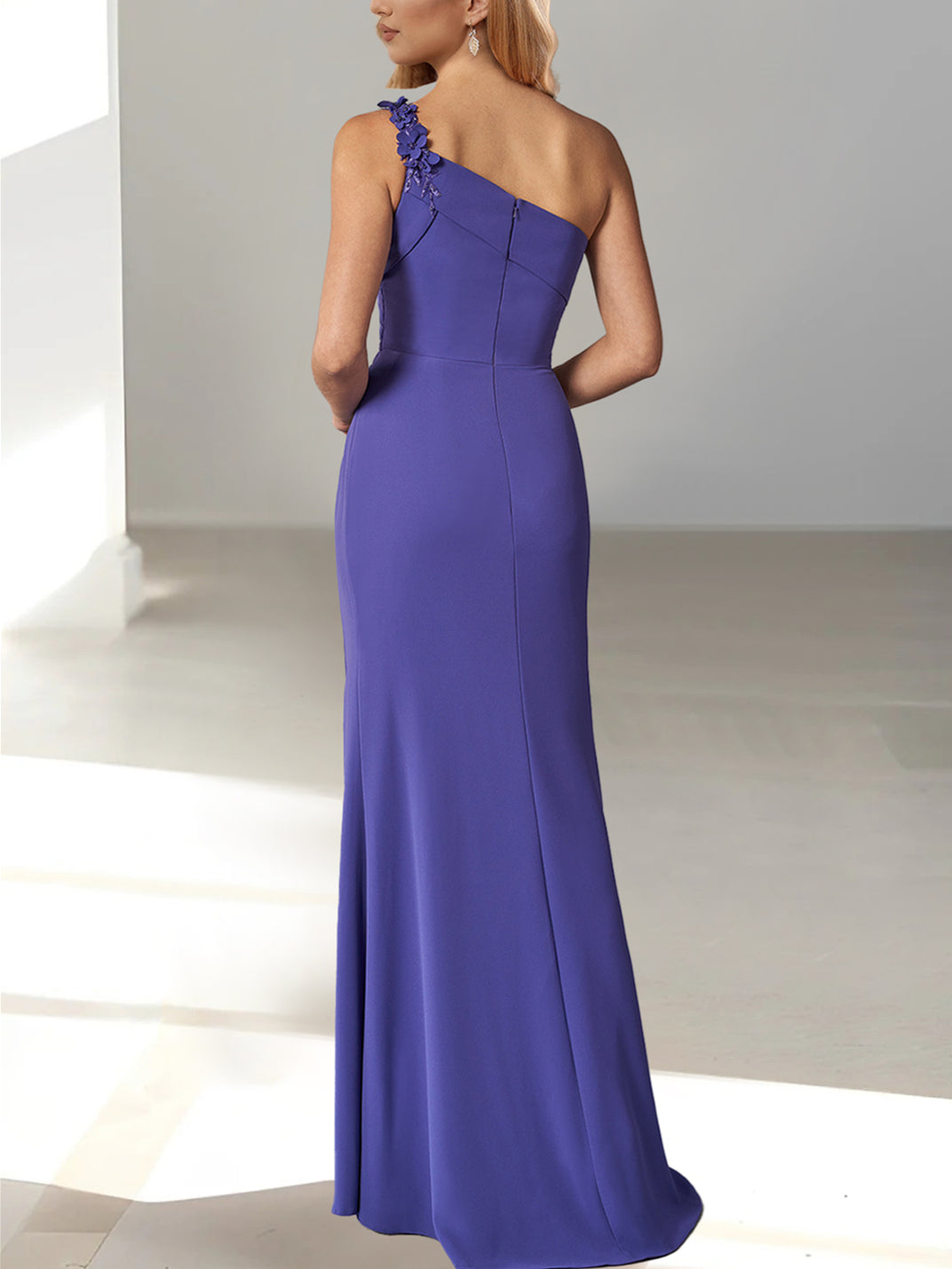 One-Shoulder Sleeveless Floor-Length Beaded Gown for Mother of the Bride