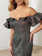 Off Shoulder Floor Length Mermaid Gown With Ruffle Sleeves For Mother Of Bride