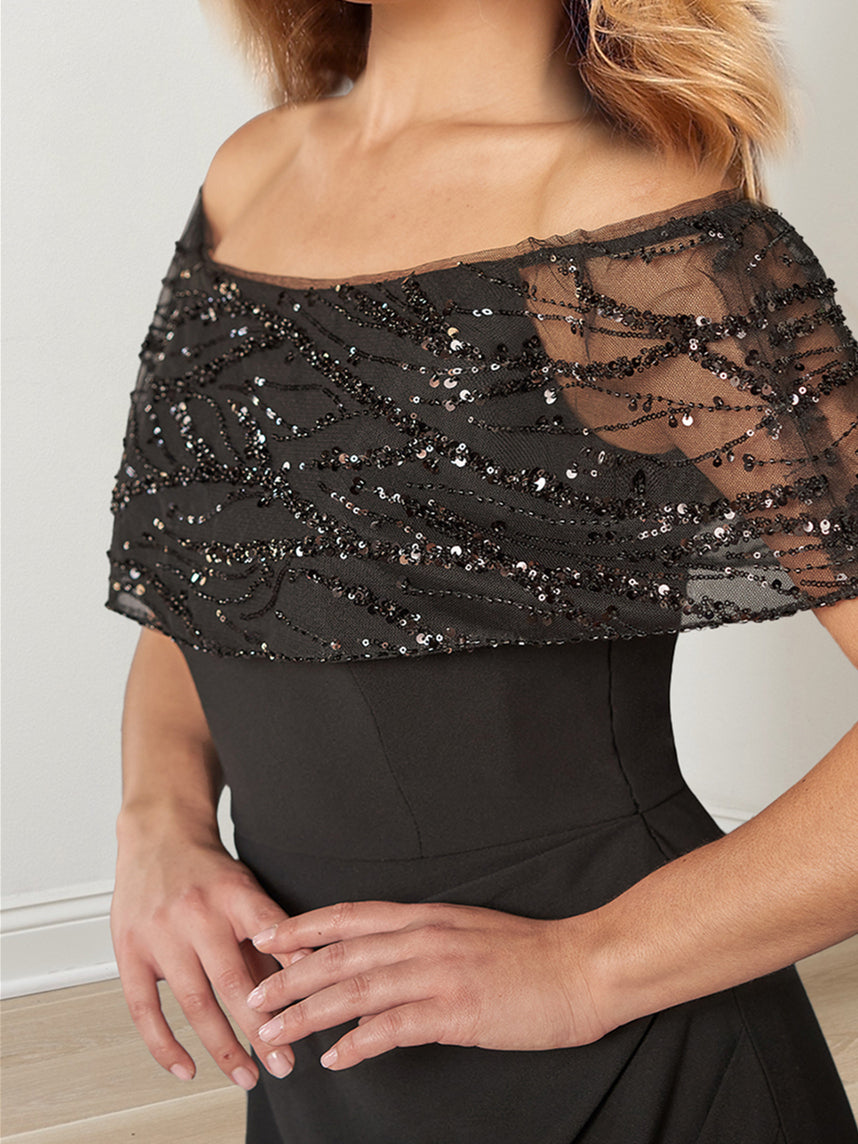 Sparkling A Line Floor Length Mother Of The Bride Dress Portrait Neckline
