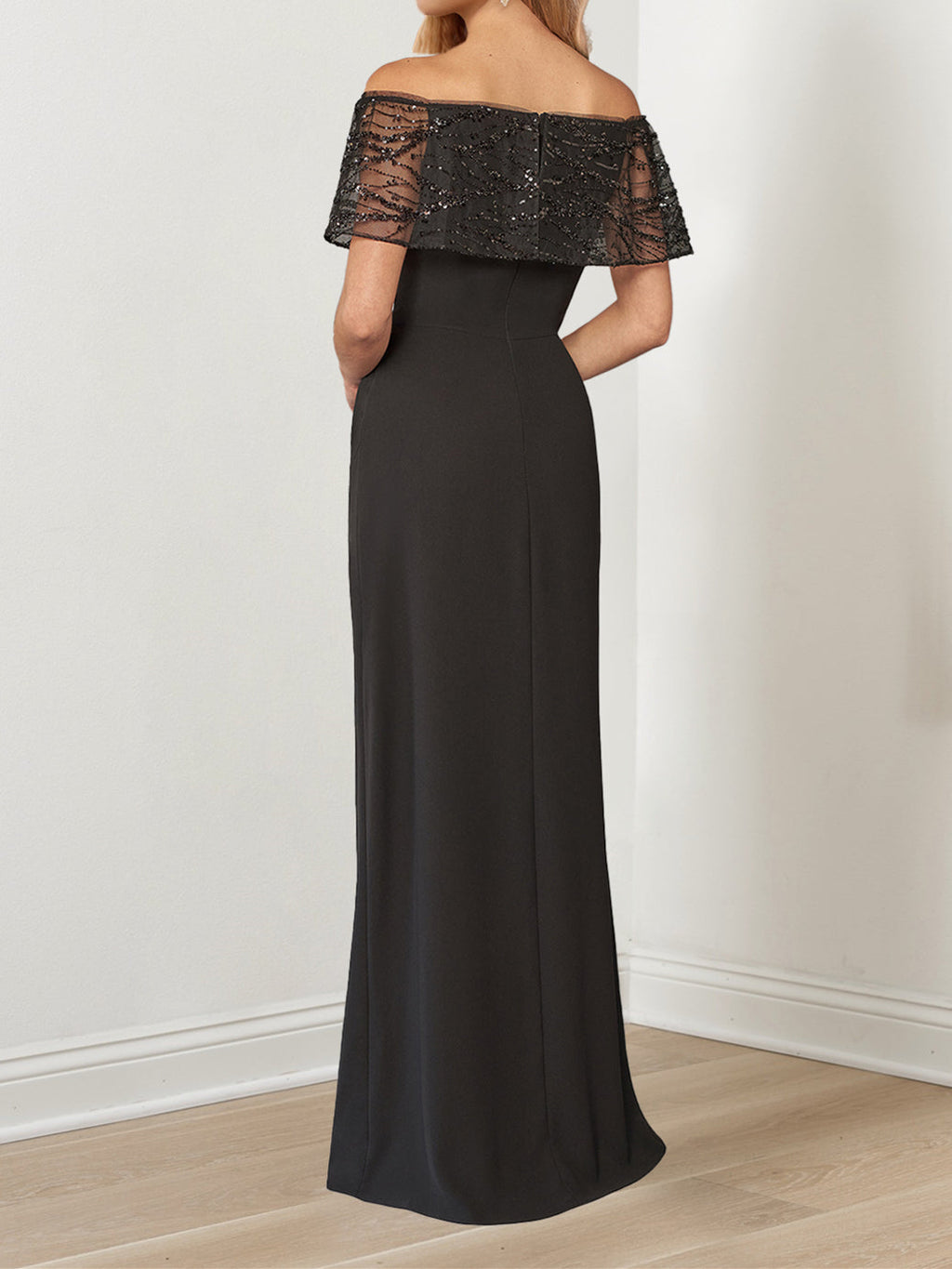 Sparkling A Line Floor Length Mother Of The Bride Dress Portrait Neckline