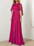 Floor Length Mother of the Bride A Line Dress With Hand Beaded Jewel Neckline