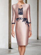 Color Block Mother Of The Bride Two-Piece Dress Appliques Three Quarter Sleeve