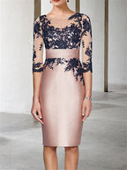 Color Block Mother Of The Bride Two-Piece Dress Appliques Three Quarter Sleeve