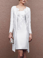 Two Knee Length Satin Lace Sheath Dresses for Mothers of the Bride Sleeveless