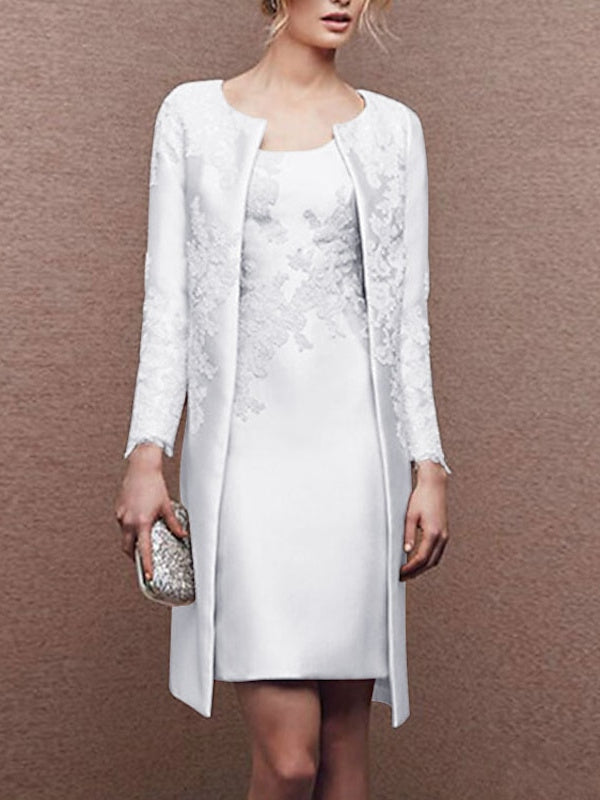 Two Knee Length Satin Lace Sheath Dresses for Mothers of the Bride Sleeveless