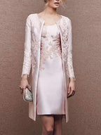 Two Knee Length Satin Lace Sheath Dresses for Mothers of the Bride Sleeveless