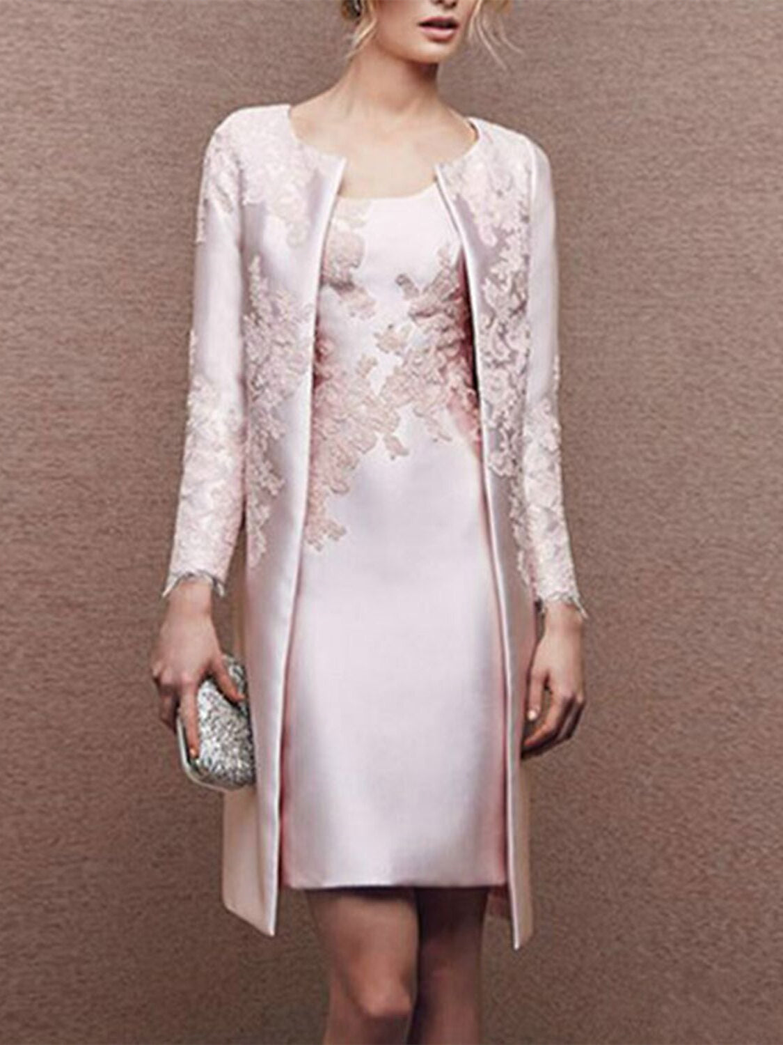 Two Knee Length Satin Lace Sheath Dresses for Mothers of the Bride Sleeveless
