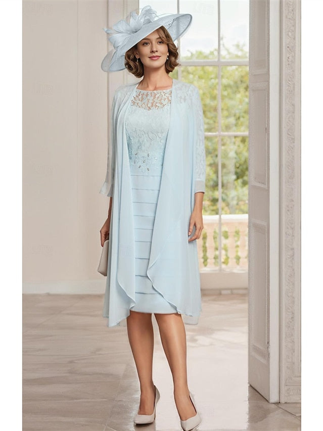 Knee Length Jewel Neck Mother Of The Bride Two Piece Dress Jacket