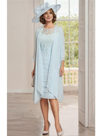 Knee Length Jewel Neck Mother Of The Bride Two Piece Dress Jacket