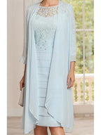 Knee Length Jewel Neck Mother Of The Bride Two Piece Dress Jacket