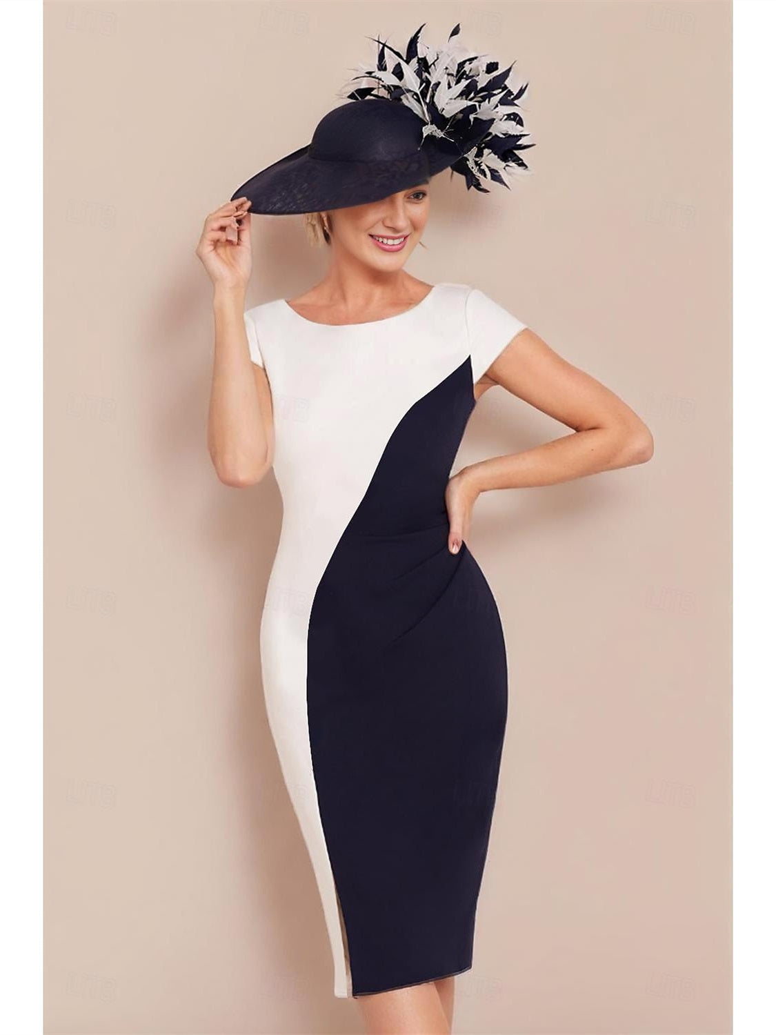 Knee Length Two Piece Mother Of The Bride Dress With Jacket Jewel Neck