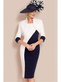 Knee Length Two Piece Mother Of The Bride Dress With Jacket Jewel Neck