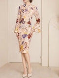 Tea Length Lace Sheath Dress With Three Quarter Sleeves For Mother Of The Bride