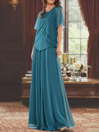 Princess A Line Floor Length Mother Of The Bride Dress Jewel Neck Beading Pleats
