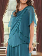 Princess A Line Floor Length Mother Of The Bride Dress Jewel Neck Beading Pleats