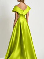 Elegant Satin V Neck Dress for Mother of the Bride with Rhinestones Short Sleeve