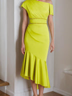 One Shoulder Strappy Charmeuse Tea Length Dress For The Mother Of The Bride