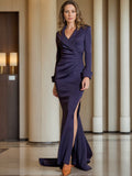 V Neck Floor Length Pleated Gown For Mother Of The Bride
