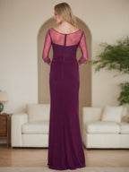 V Neck Floor Length Mother Of The Bride Dress With Rhinestones Ruched Ruffles