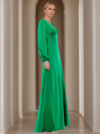 V Neck A Line Mother Of The Bride Dress With Long Sleeves And Ruffles