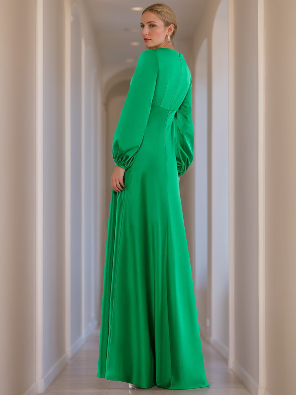 V Neck A Line Mother Of The Bride Dress With Long Sleeves And Ruffles