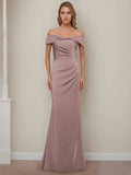 Off Shoulder Mother Of The Bride Dress With Ruffles In Floor Length Sheath Style