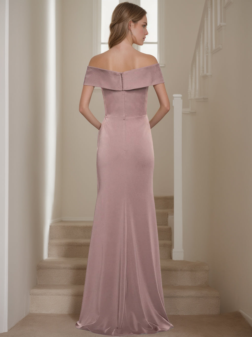Off Shoulder Mother Of The Bride Dress With Ruffles In Floor Length Sheath Style