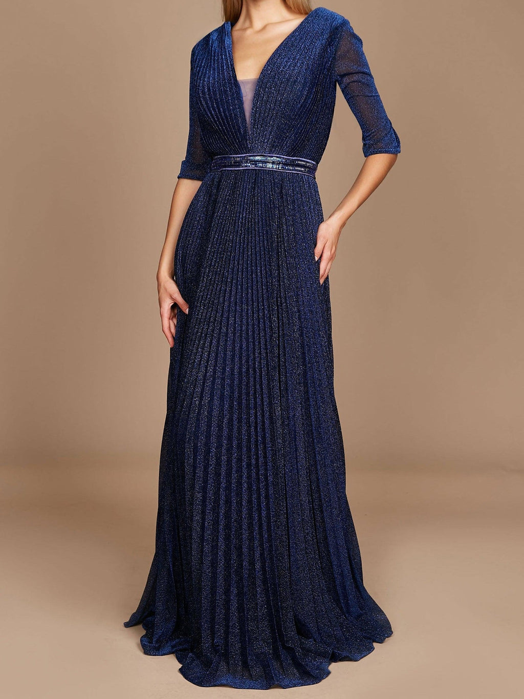V Neck A Line Princess Gown With Three Quarter Sleeves For Mother Of The Bride