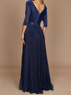 V Neck A Line Princess Gown With Three Quarter Sleeves For Mother Of The Bride