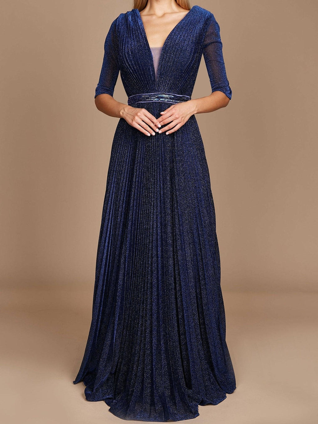 V Neck A Line Princess Gown With Three Quarter Sleeves For Mother Of The Bride