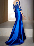 Mother Of The Bride Dress Trumpet Jewel Neck Half Sleeve Floor Length Mermaid