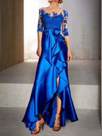 Mother Of The Bride Dress Trumpet Jewel Neck Half Sleeve Floor Length Mermaid