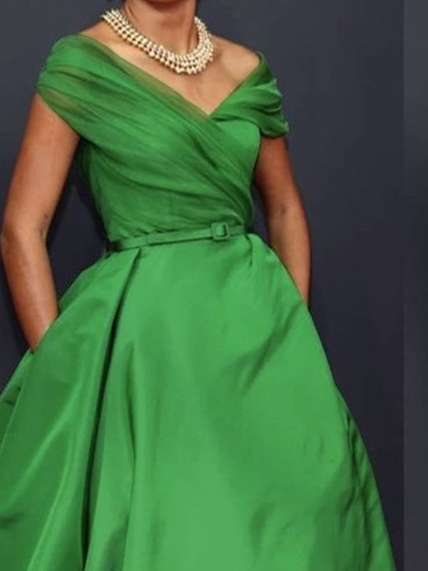 Off Shoulder Sleeveless A Line Ruched Ankle Length Dress For Mother Of The Bride