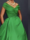 Off Shoulder Sleeveless A Line Ruched Ankle Length Dress For Mother Of The Bride