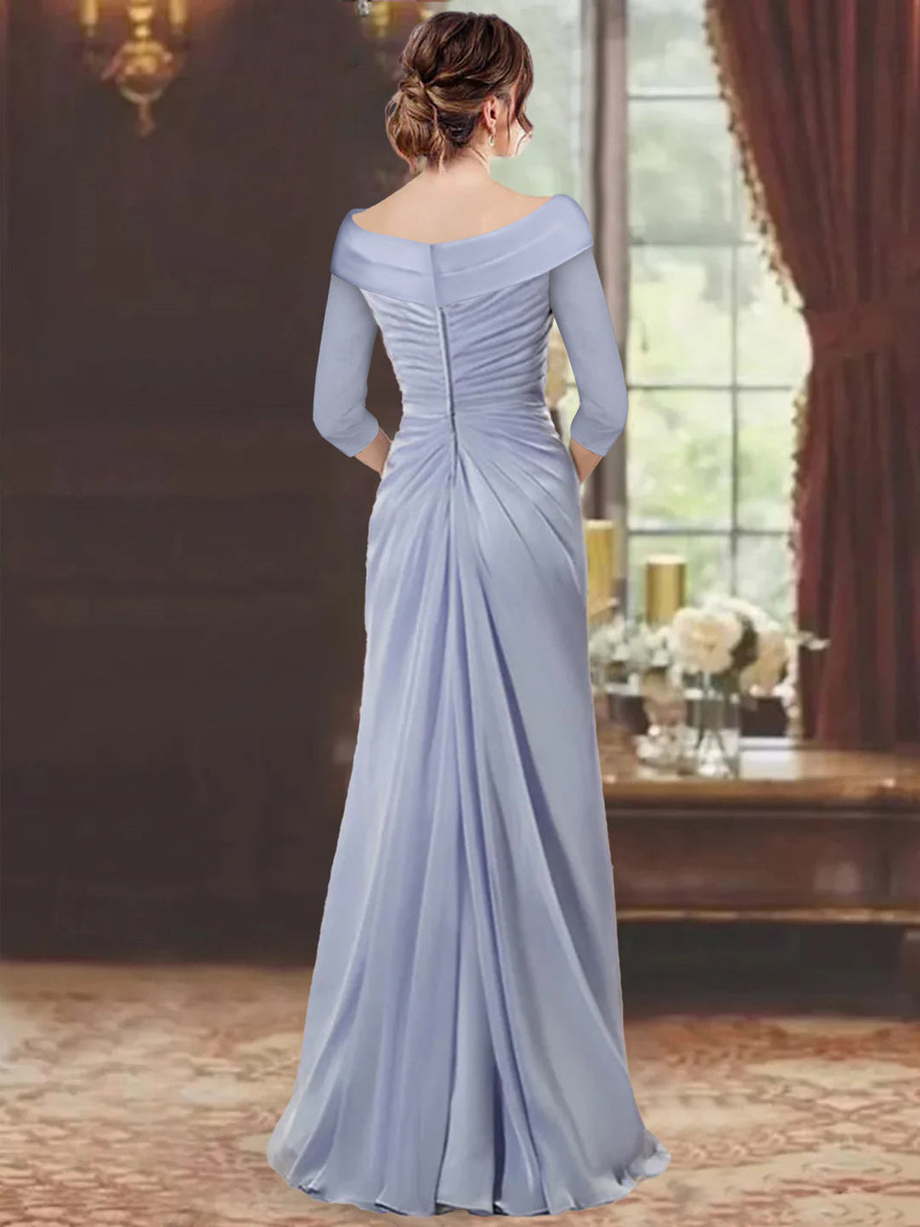 Plus Size V Neck Sheath Dress For Mother Of The Bride With Ruffles And Appliques