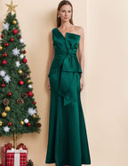 Satin Floor Length Sleeveless One Shoulder Bow Gown For Mother Of The Bride